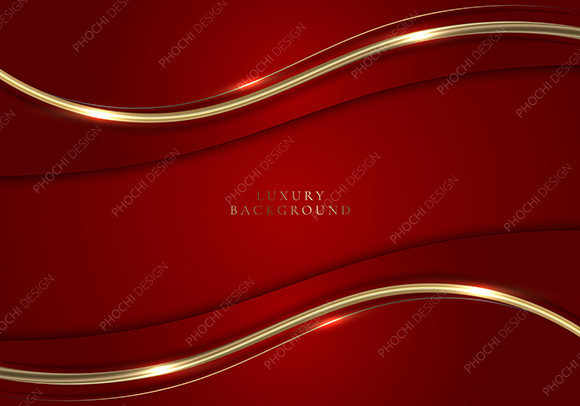 3D Luxury Red Gold Wave Line Background