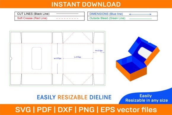 6 Corner Box Dieline Template and Packag